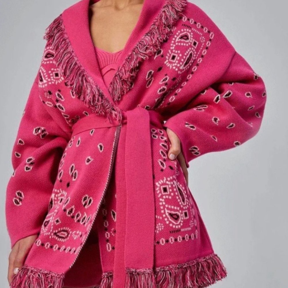 Bandana Wrap Fringe Paisley Sweater Cardigan